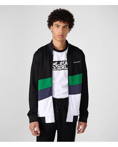 Karl Lagerfeld | Men's Color Block Track Jacket | Black | Polyester/spandex | Size Medium - Green