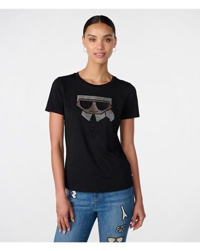 Karl Lagerfeld | Women's Karl Sequin Head T-shirt | Black | Cotton/spandex | Size Xl