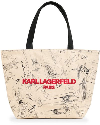 Karl Lagerfeld | Women's Cannes Canvas Tote Bag | Streak Print Beige - Pink