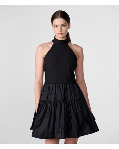 Karl Lagerfeld | Women's Taffeta High Neck Tiered Mini Dress | Black | Polyester/spandex