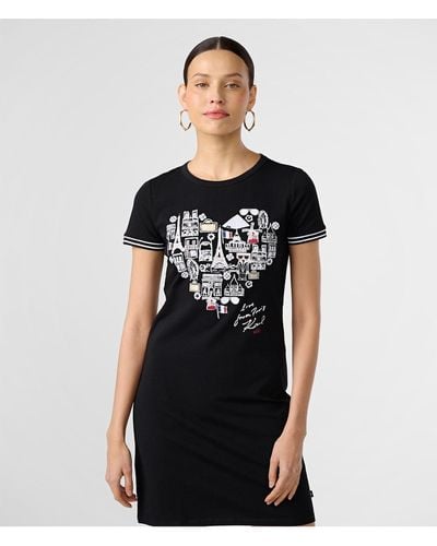 Karl Lagerfeld | Women's Whimsy Heart T-shirt Dress | Black | Cotton/spandex | Size 2xs