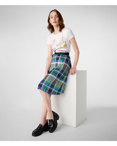 Karl Lagerfeld | Women's Pleated Plaid Skirt Black/bl Lolt Ml | Black/blue Lolt | Size 2xs