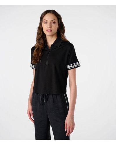 Karl Lagerfeld | Women's Cropped Logo Polo Shirt | Black | Size 2xs