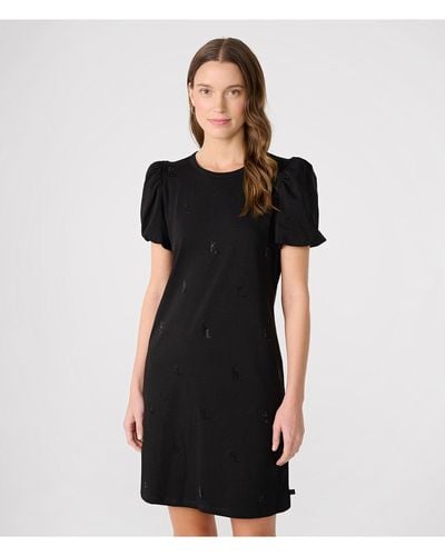 Karl Lagerfeld | Women's Puff Shoulder Monogram T-shirt Dress | Black | Cotton/spandex | Size 2xs