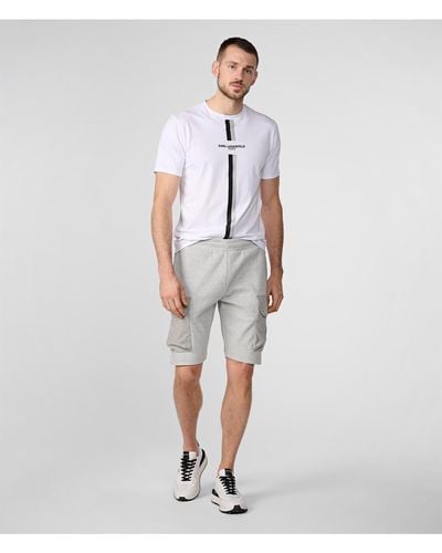 Karl Lagerfeld | Men's Cargo Pocket French Terry Shorts | Heather Gray | Cotton/polyester - White