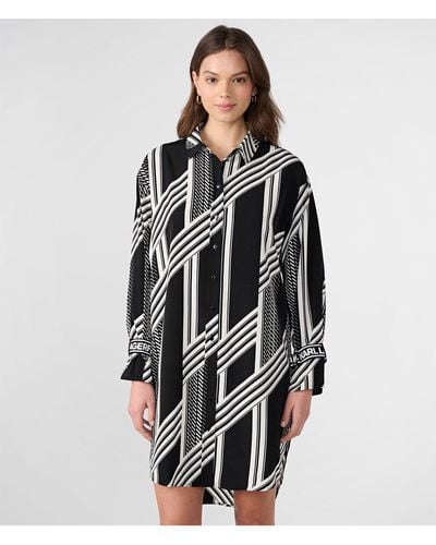 Karl Lagerfeld | Women's Printed Silky Crepe Shirt Dress | Black/soft White | Size 2xs