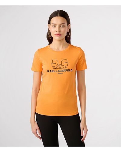 Karl Lagerfeld | Women's Double Karl Head T-shirt | Tangerine Orange | Cotton/spandex | Size 2xs