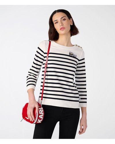 Karl Lagerfeld | Women's Stripe Duo Patch Top | White/black | Size Medium