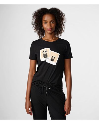 Karl Lagerfeld | Women's Polaroid Logo T-shirt | Black | Cotton/spandex | Size 2xs