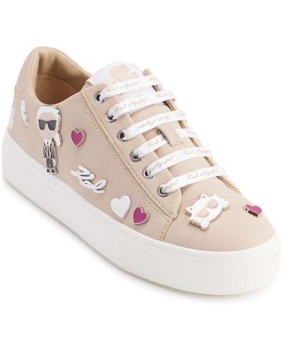 Karl Lagerfeld | Women's Cate Pins Lace Up Sparkle Linen Sneakers | Natural/silver - White