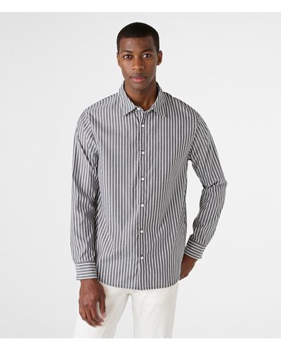 Karl Lagerfeld | Men's Striped Oversized Button Up Shirt | Gray | Size Medium