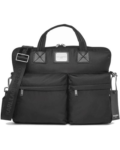 Karl Lagerfeld | Men's Nylon Double Front Pocket Computer Bag | Black