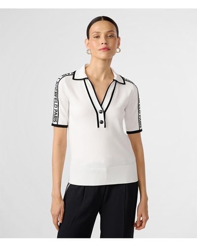 Karl Lagerfeld | Women's Short Sleeve Logo Tape Polo Shirt Sweater | Soft White/black | Size Xl