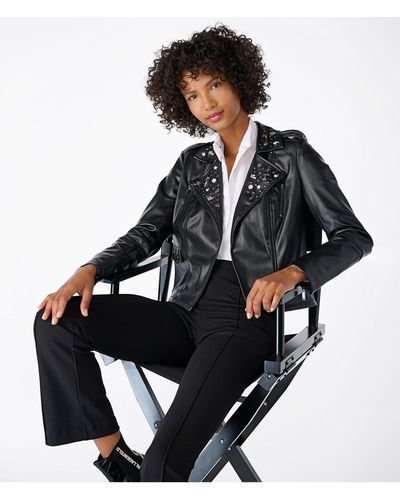 Karl Lagerfeld | Women's Faux Leather Moto Jacket | Black | Size Medium