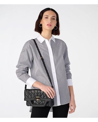Karl Lagerfeld | Women's Micro Stripe White Shirt | Black/soft White | Size 2xs - Gray