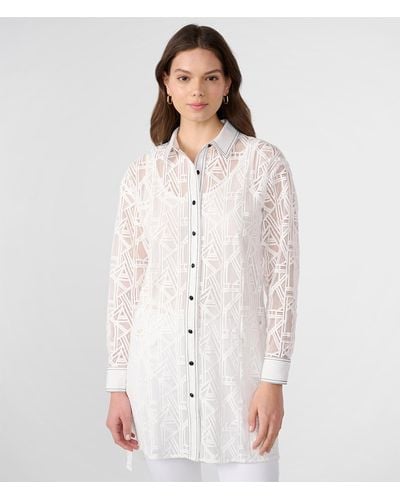 Karl Lagerfeld | Women's Sheer Logo Lace Tunic Shirt | Soft White | Cotton/nylon | Size Xs