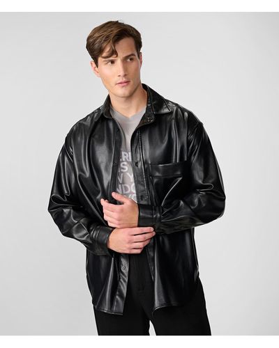 Karl Lagerfeld | Men's Faux Leather Oversized Shirt Jacket | Black | Size Large