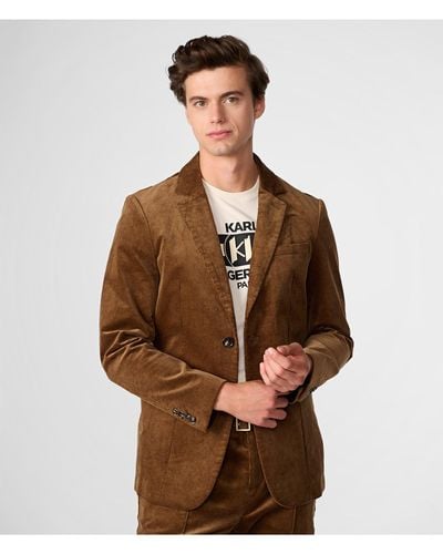 Karl Lagerfeld | Men's Corduroy Blazer Jacket | Tan Beige | Cotton/spandex | Size Xs - Brown