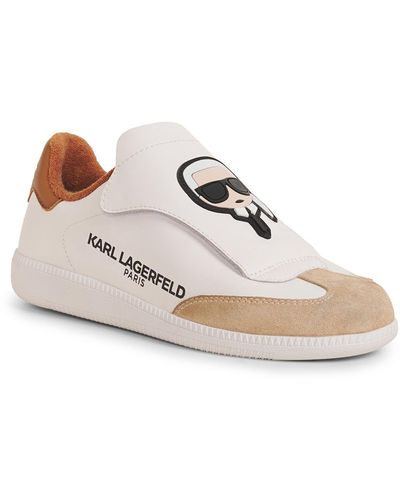 Karl Lagerfeld | Women's Louisa Karl Head Flap Sneakers | White/tan