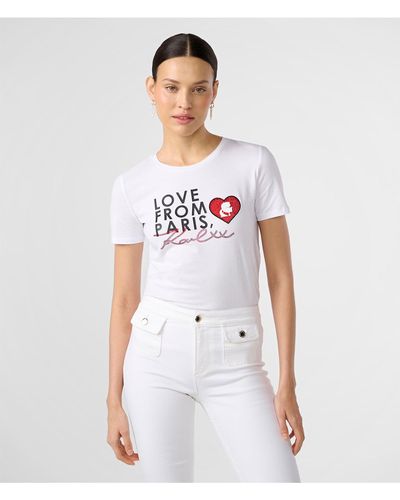 Karl Lagerfeld | Women's Love From Paris Heart Patch T-shirt | White | Cotton/spandex | Size 2xs