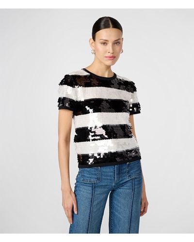 Karl Lagerfeld | Women's Short Sleeve Sequin Stripe Sweater | Black/white | Size 2xs