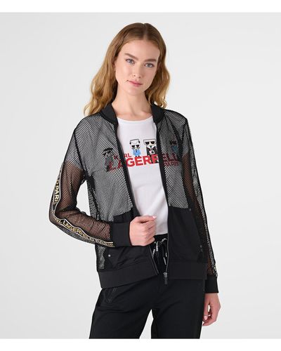 Karl Lagerfeld | Women's Mesh Zip Front Logo Track Jacket | Black | Size Xs