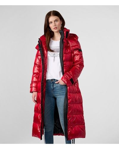 Karl Lagerfeld | Women's Contrast Maxi Belted Puffer Jacket | Red | Size Xs