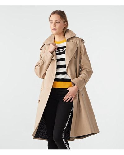 Karl Lagerfeld | Women's Raglan Sleeve Trench Coat | Khaki Brown | Polyester | Size Large - Green