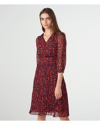 Karl Lagerfeld | Women's Printed Chiffon Pleated Midi Dress | Mulled Wine | Size 4 - Red