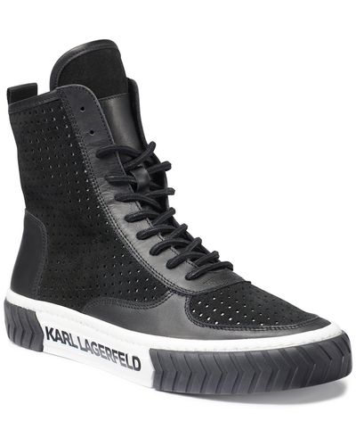 Karl Lagerfeld | Men's Perforated High-top Sneakers | Black | Leather/suede | Size 7.5
