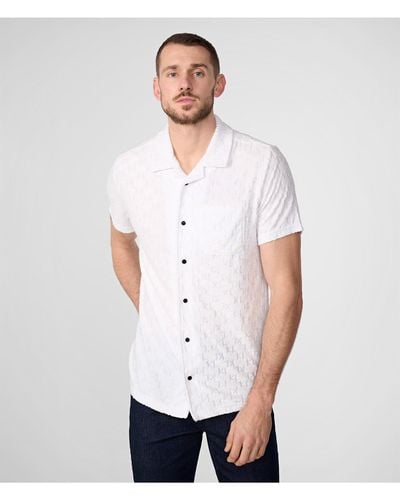 Karl Lagerfeld | Men's Kl French Terry Short Sleeve Button Down Shirt | White | Size Xs