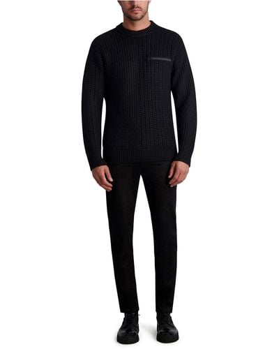 Karl Lagerfeld | Men's Mixed Stitch Zip Pocket Wool Sweater | Black | Size Xs