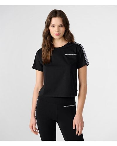 Karl Lagerfeld | Women's Double L Logo Tape T-shirt | Black | Cotton/spandex | Size 2xs