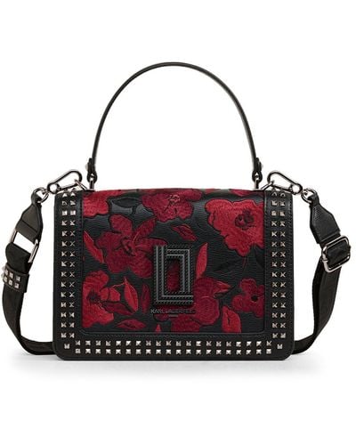 Karl Lagerfeld | Women's Simone Floral Embroidered Flap Crossbody Bag | Black Floral | Size