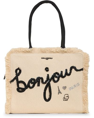 Karl Lagerfeld | Women's Margot Fringe Zip Canvas Tote Bag | Black/natural