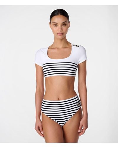 Karl Lagerfeld | Women's Geraldine Cropped Swim Top | Soft White/black | Polyester/spandex | Size Xs