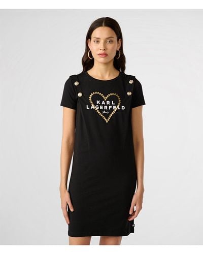 Karl Lagerfeld | Women's Logo Heart T-shirt Dress | Black | Cotton/spandex | Size 2xs