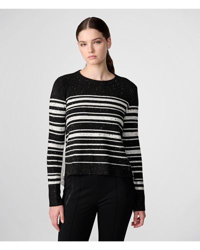 Karl Lagerfeld | Women's Stripe Pullover Layered Look Sweater | Black/soft White | Polyester/spandex | Size Large