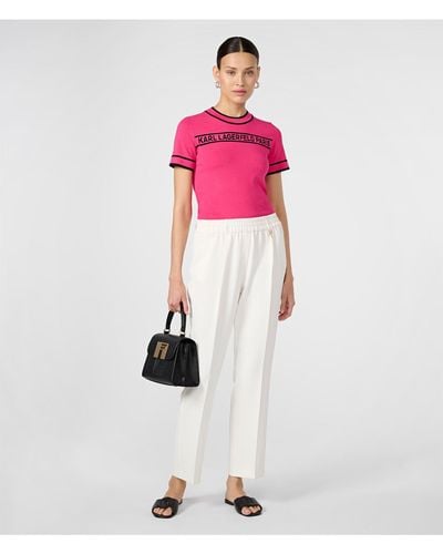 Karl Lagerfeld | Women's Elastic Waist Tapered Pants - | Soft White | Size 2xs - Pink