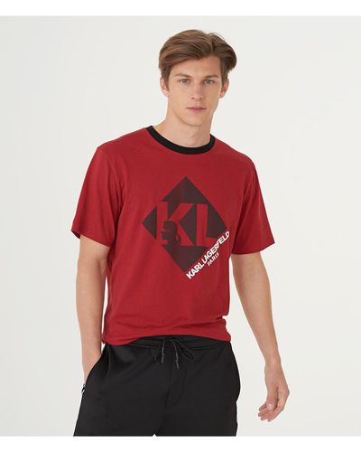 Karl Lagerfeld | Men's Diamond Karl Profile Logo T-shirt | Red | Size Xs