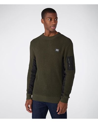 Karl Lagerfeld | Men's Nylon Inset Sweater | Olive Green | Cotton/polyester | Size Xl