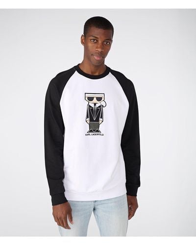 Karl Lagerfeld | Men's Colorblock Raglan Sweatshirt | White/black | Size Small - Blue