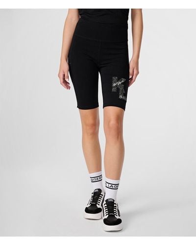 Karl Lagerfeld | Women's Monogram Varsity Patch Biker Shorts | Black | Cotton/spandex | Size 2xs