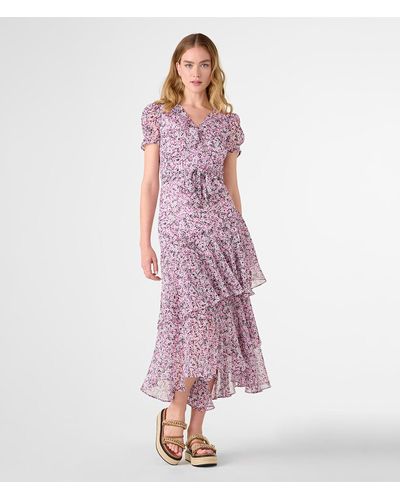 Karl Lagerfeld | Women's Maxi Printed Ruffle Dress | Fuschia Purple Ml | Polyester/spandex | Size 0