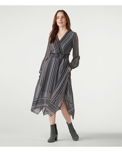 Karl Lagerfeld | Women's Printed Striped Chiffon Midi Dress | Black/soft White | Polyester | Size 0
