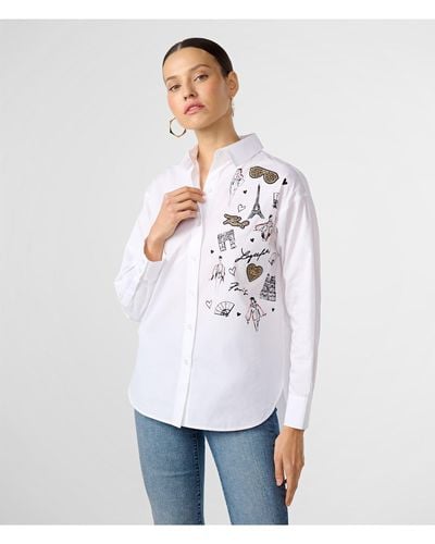 Karl Lagerfeld | Women's Tossed Sketches Shirt | White | Cotton Poplin | Size Xs