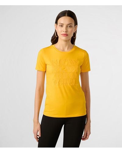 Karl Lagerfeld | Women's Tonal Embroidered Logo T-shirt | Gold Fusion Yellow | Cotton/spandex | Size 2xs