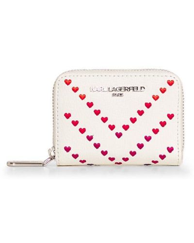 Karl Lagerfeld | Women's Simone Small Zip Around Wallet Heart Chevron White - Pink