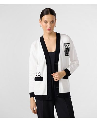 Karl Lagerfeld | Women's Varsity Patches Cardigan | Soft White/black | Cotton/nylon | Size 2xs