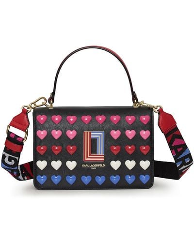 Karl Lagerfeld | Women's Simone Top Handle Crossbody Bag | Heart Dots Black - Multicolor
